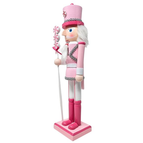 Pastel Candy Pink Soldier Nutcracker, 15" Wood Nutcracker, Candy Themed Decor - Picture 2 of 4